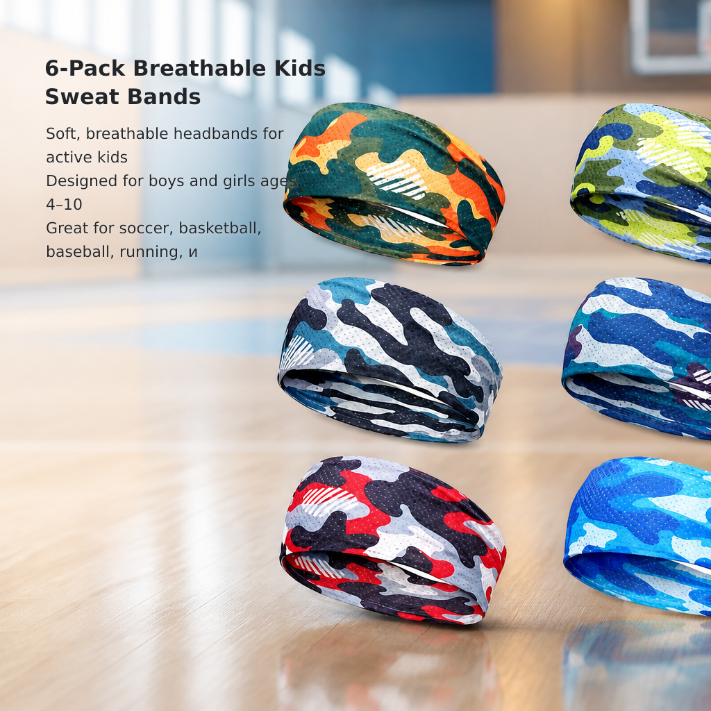 6-Pack Breathable Kids’ Sports Headbands